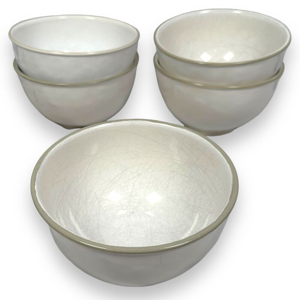 Juliska Pottery Quotidien Collection Soup Ice Cream Bowl‎ Lot 5 White Beige Rim